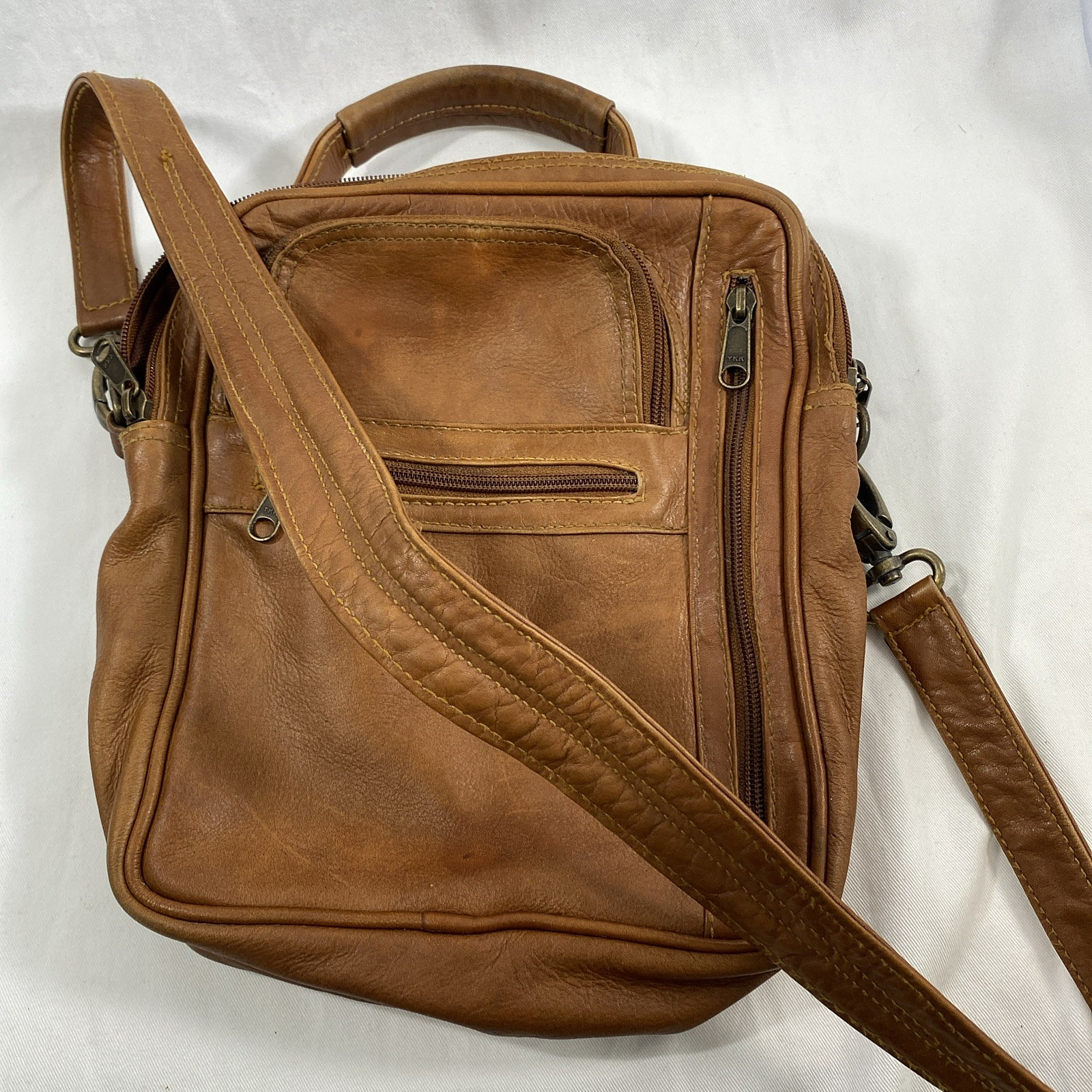Made In Columbia Brown Leather Bag Unisex Practical Shoulder Strap Top Handle