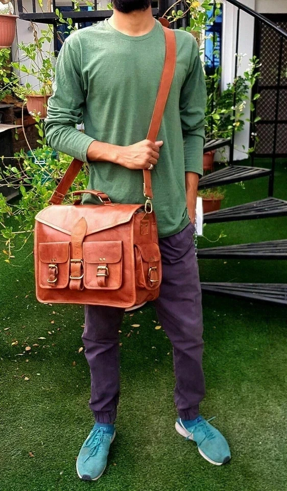 Vintage Rustic Charm Leather Bag Shoulder Laptop Bag Briefcase Men’s Genuine