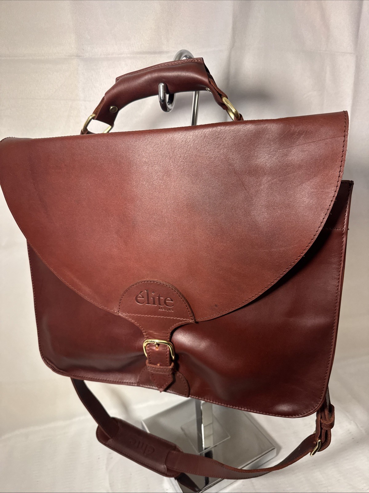Elite Lifestyles Leather Briefcase Cognac Brown