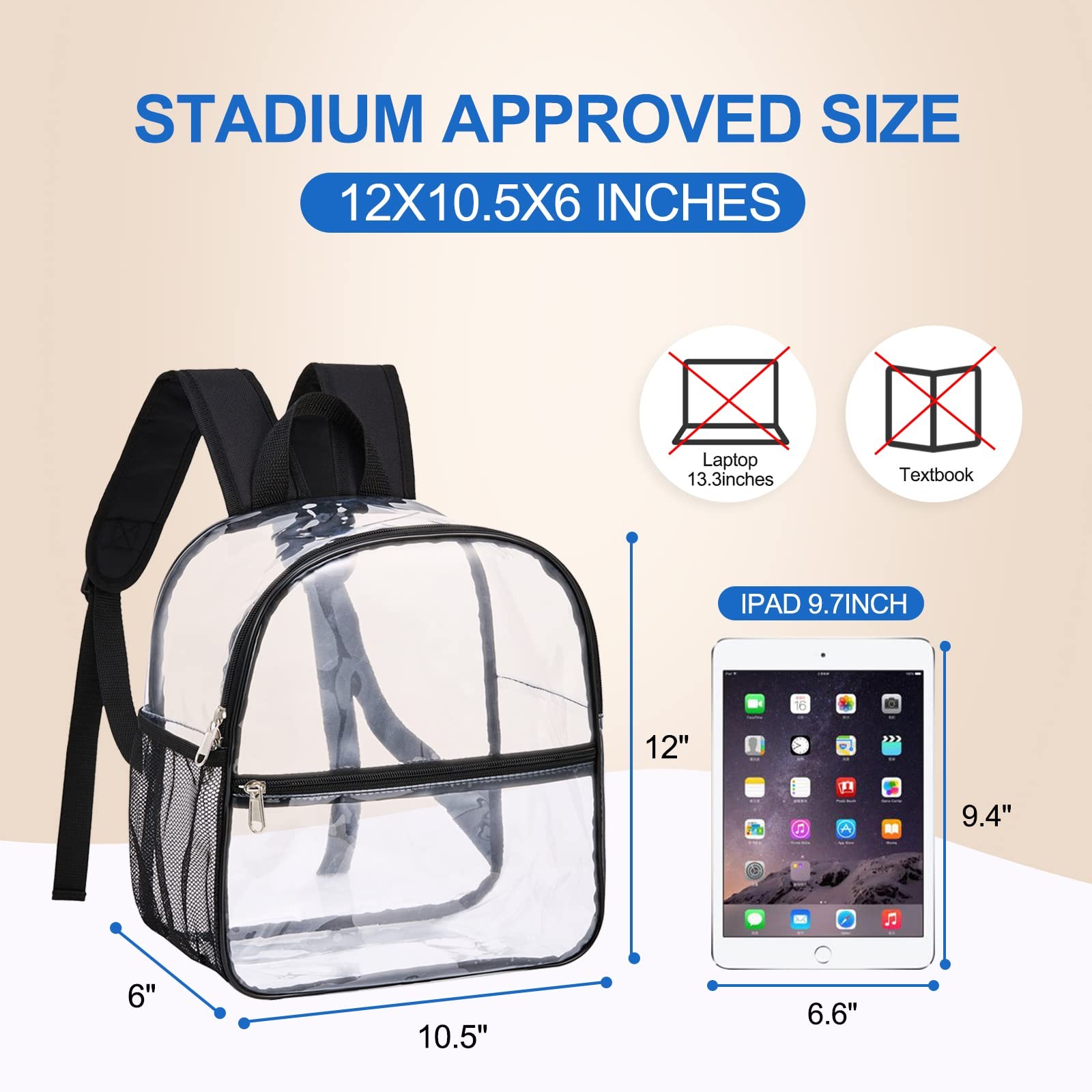 Clear Stadium Backpack 12x6x12 Waterproof for Events, Concerts, Sports