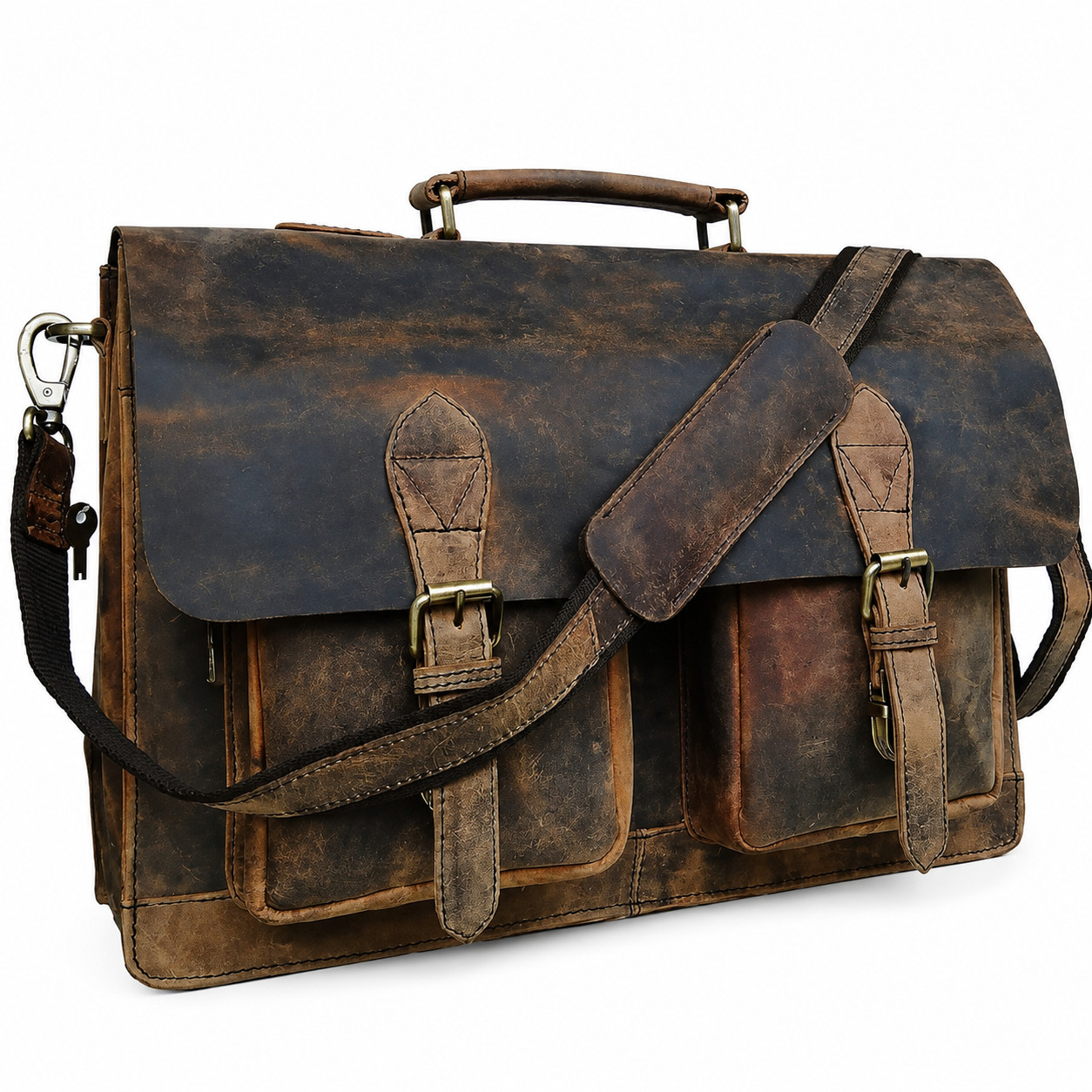 18” Full Grain Leather Laptop Briefcase for Men + FREE Eagle Wallet Vintage Bag