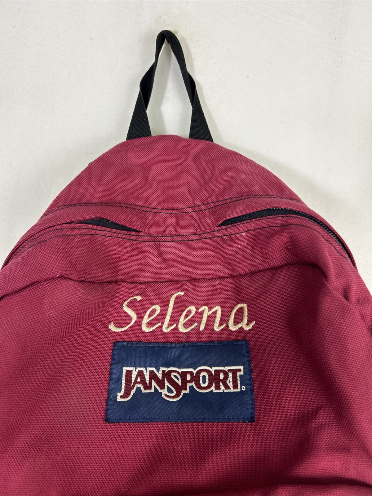 Vintage Jansport Backpack Maroon Red Brown Suede Bottom Embroidered “Selena”