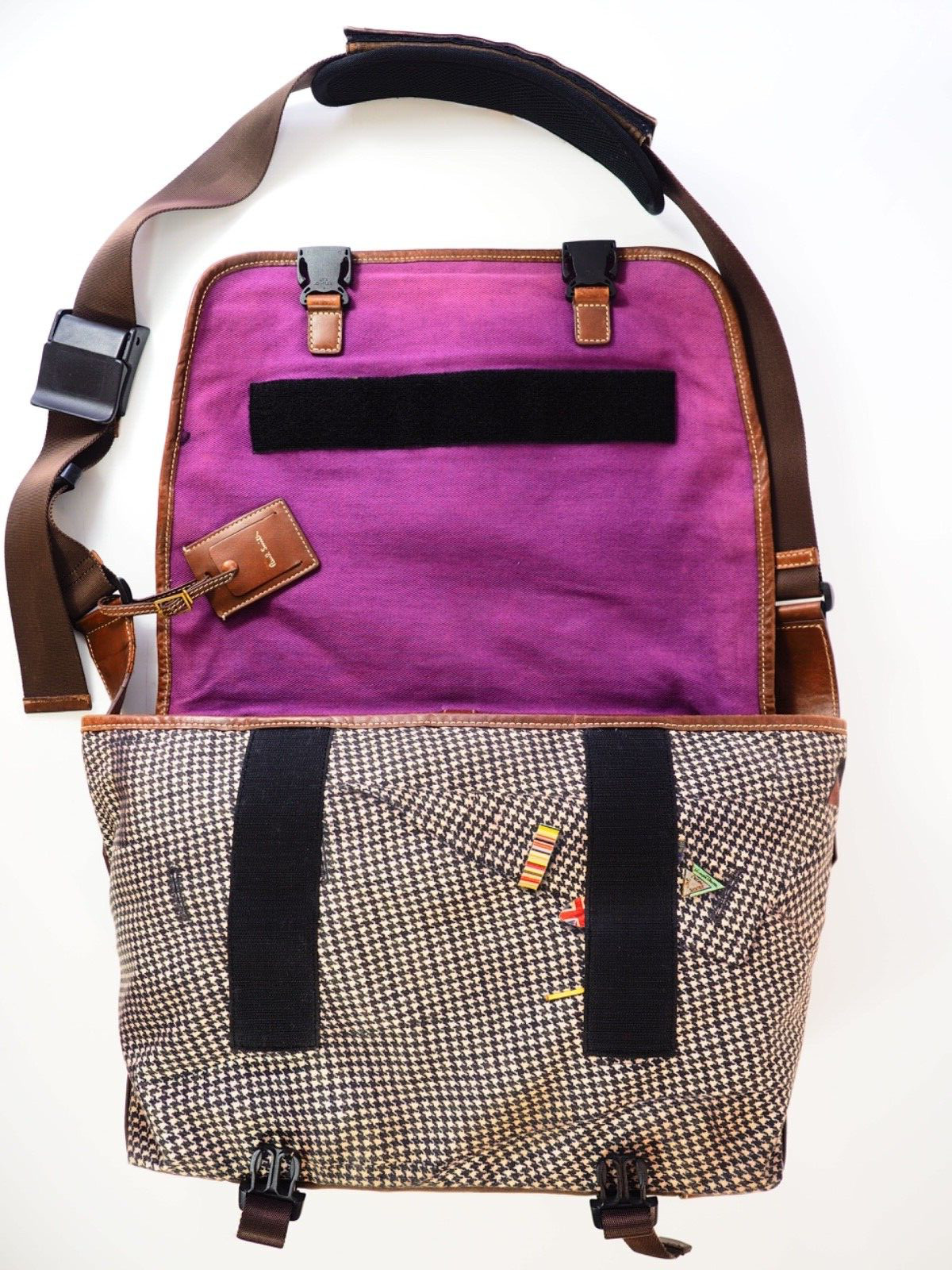 Paul Smith Bag Messenger Courier Laptop Bag Brown Houndstooth Suit Design Rare