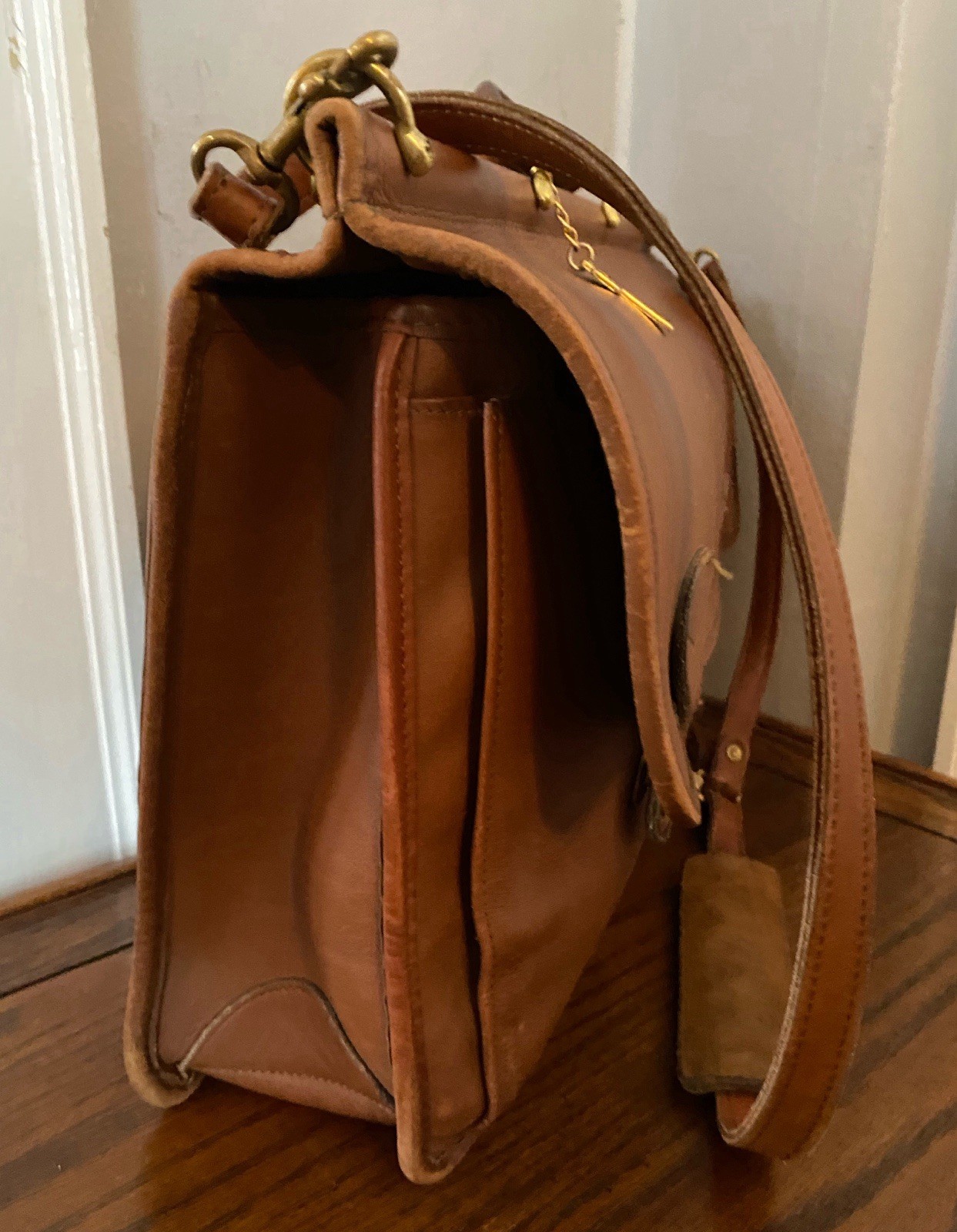 Jack Georges Leather Messenger Brief Bag Brown Handle Shoulder Laptop 16x11x5