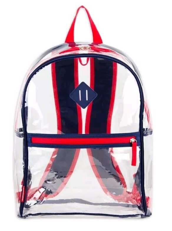 Eastsport Stadium Approved Clear Backpack with Pencil Case Blue Red Trim Or Pink