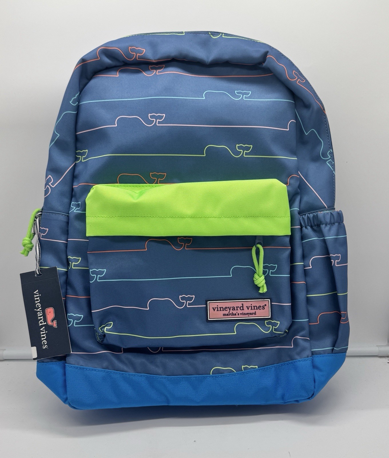 Vineyard Vines Backpack Blue Multicolor Whale Logo Padded Laptop School Book Bag