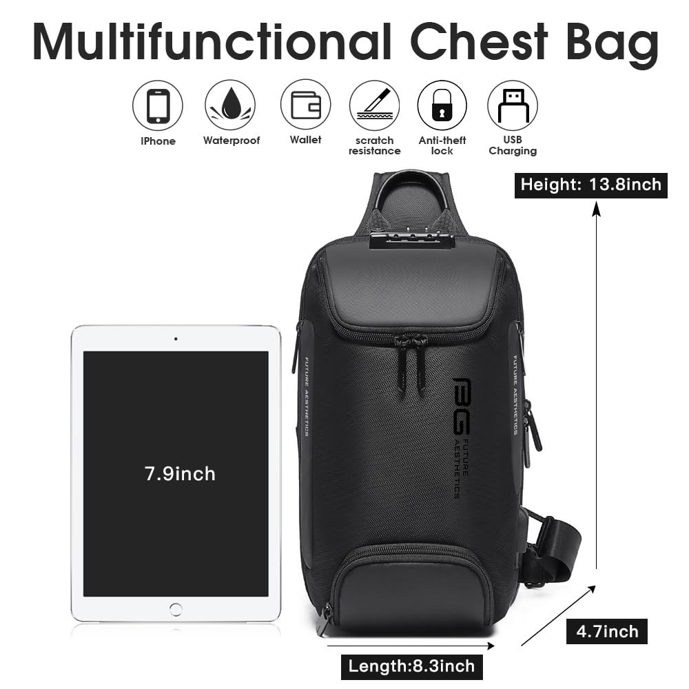 Anti theft Sling Backpack with Lock, Men’s Sling Bag for Men, Shoulder Crossb…