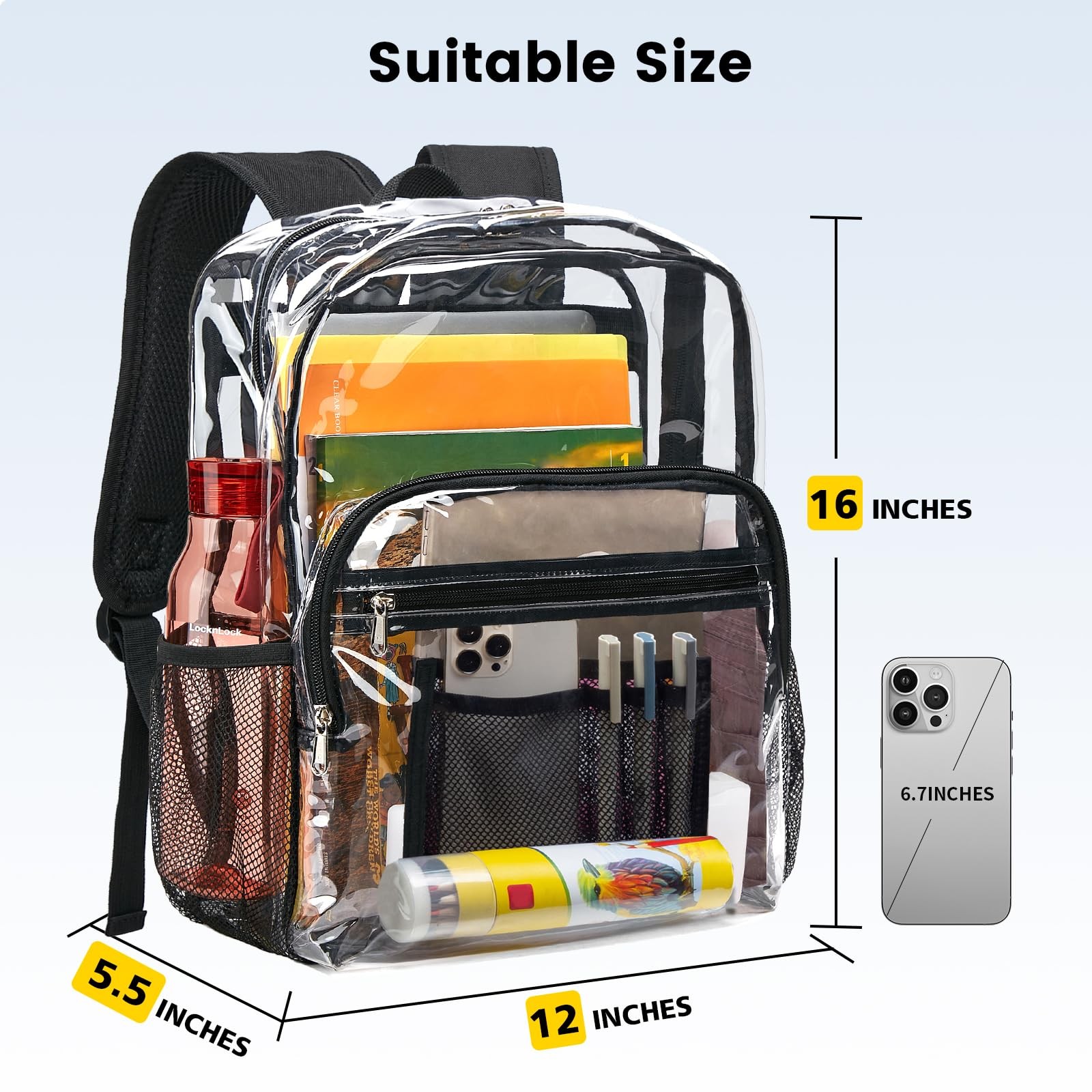 Vorspack Clear Backpack Heavy Duty – Clear Bookbag Large See through Backpack Pl