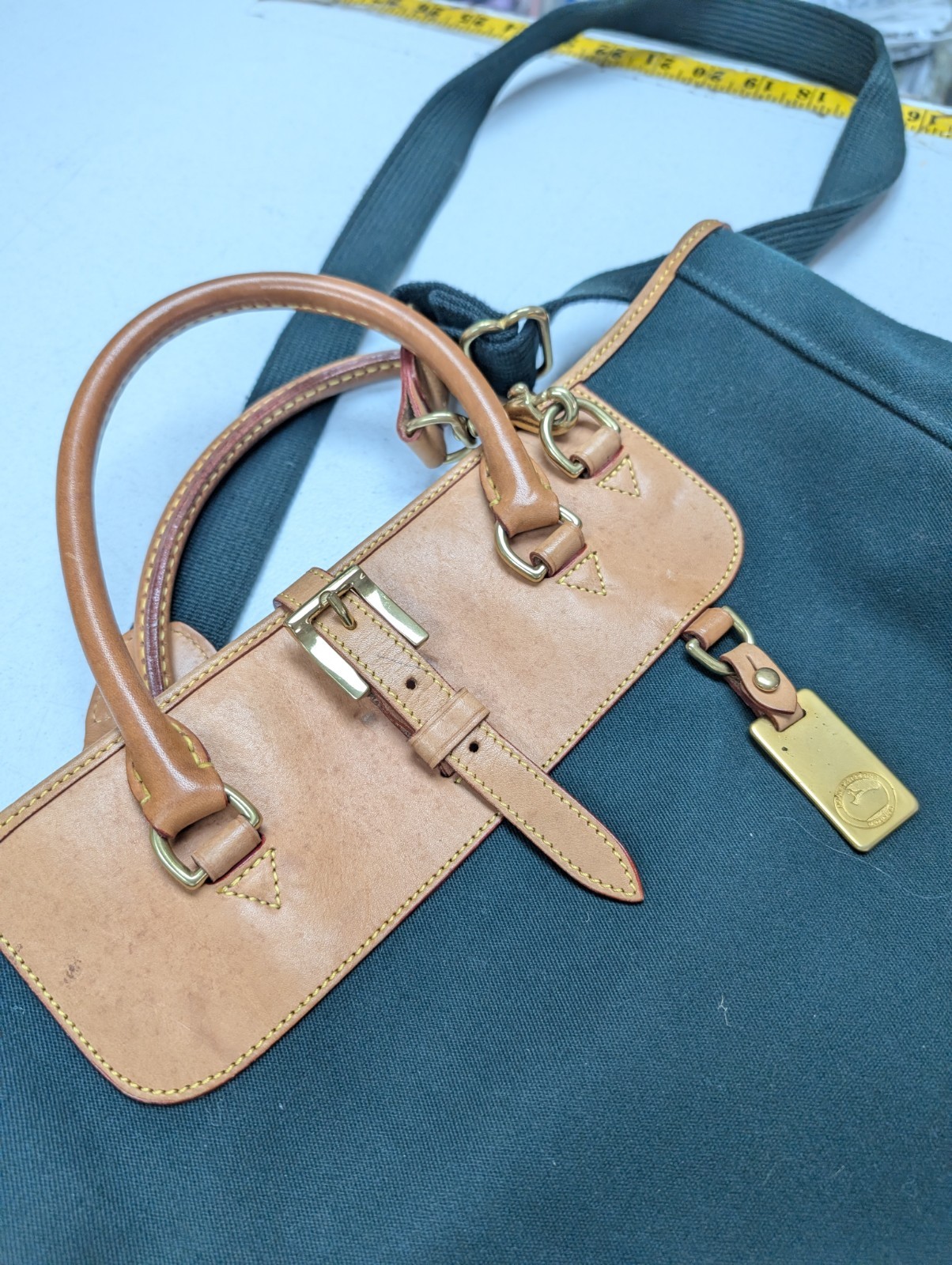 DOONEY & BOURKE Canvas Leather Dark Green Bag Tote Cabriolet