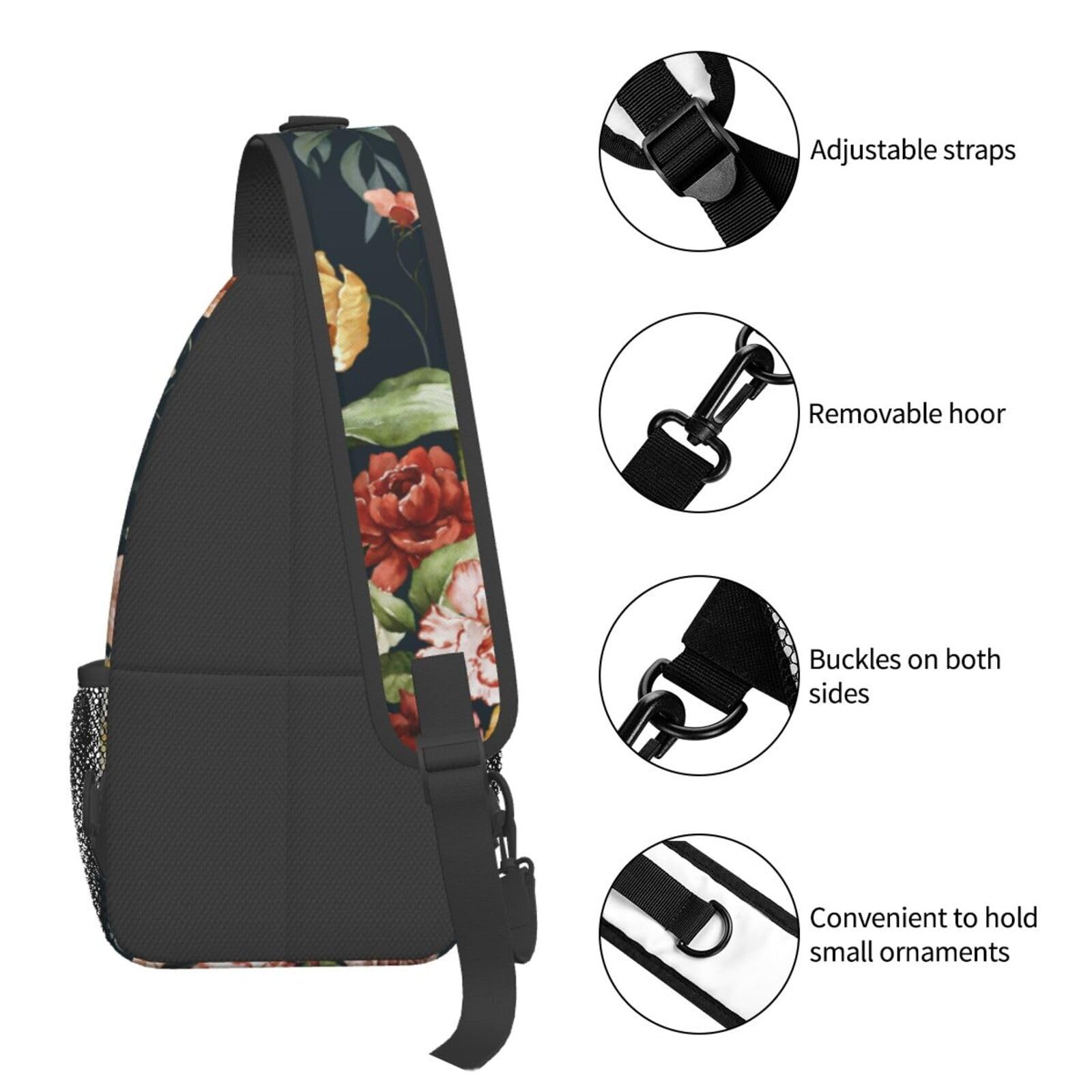 Colorful Floral Pattern Crossbody Sling Bags Flowers Green Leaves Branches Sl…