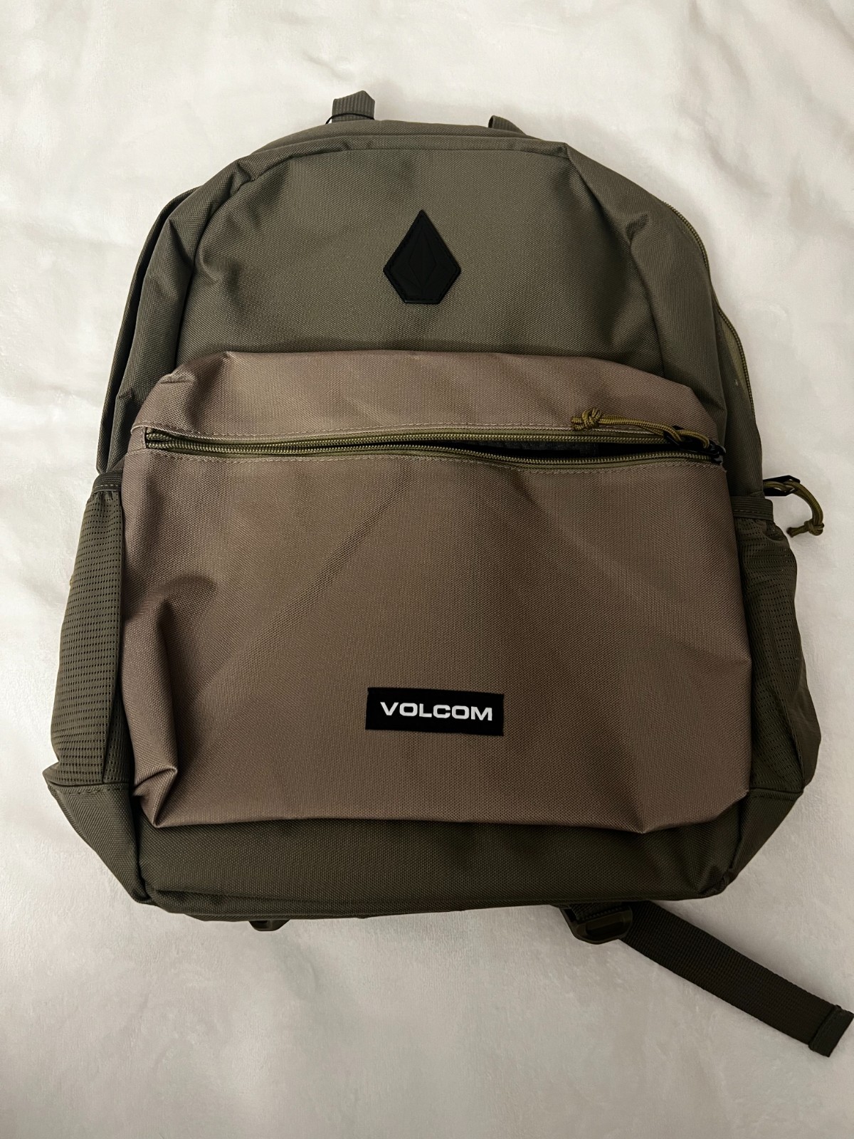 NEW! Volcom Stone Backpack School Travel Laptop Bag Olive Green / Brown Two-Tone