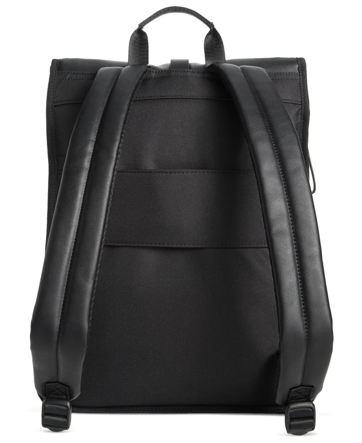 ALFANI Backpack Black Canvas Roll Top Backpack Faux Leather Trim Laptop Sleeve