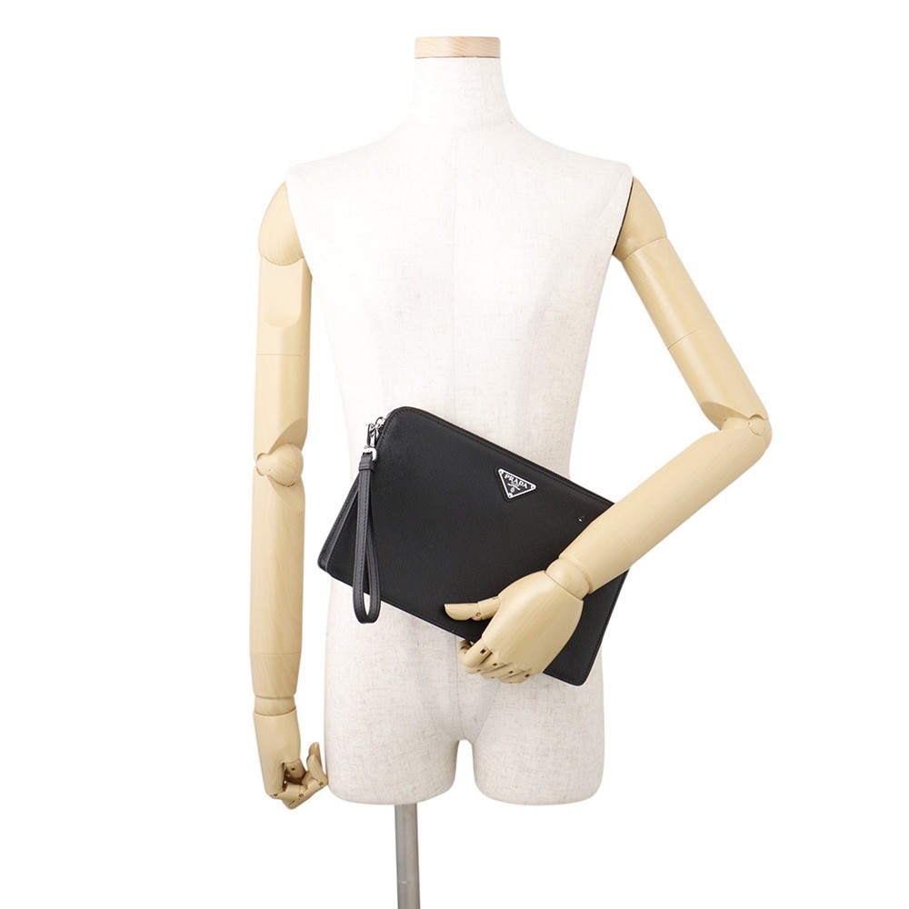 PRADA Clutch Bag Saffiano Leather Black 2VF056