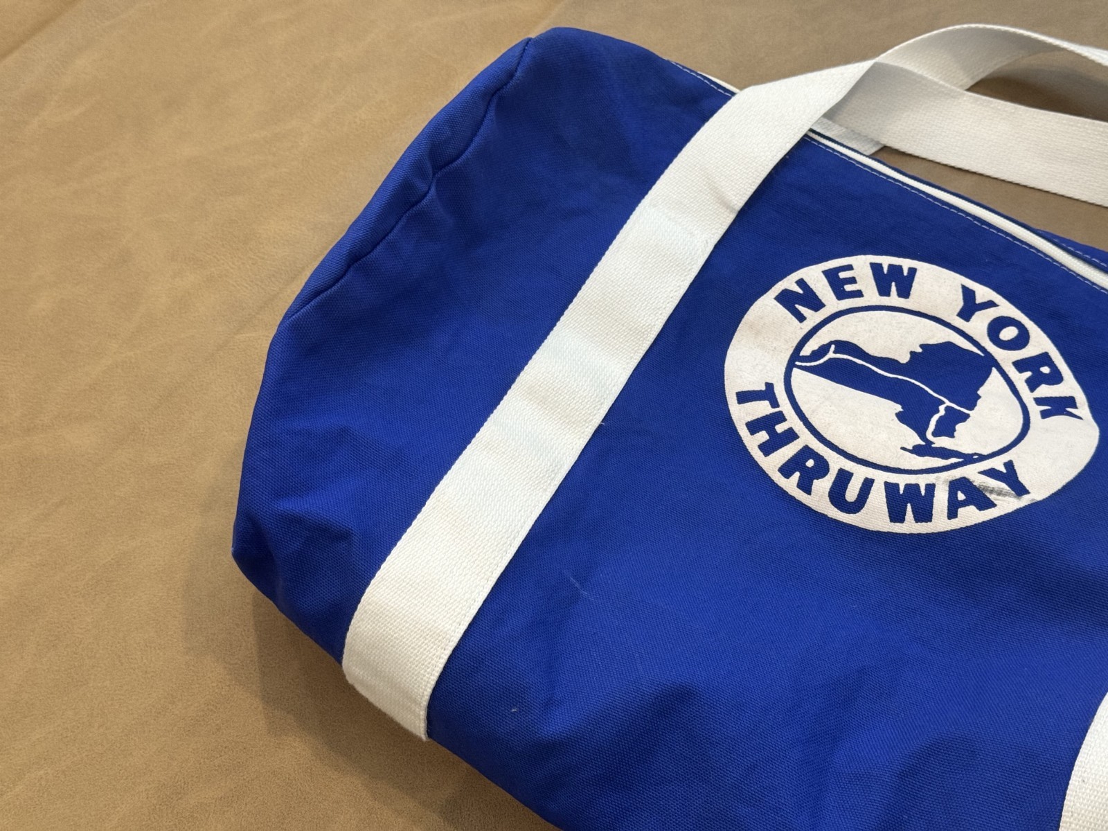 Vintage New York Thruway Duffle Bag Gym Canvas Blue White Augusta Sportswear USA