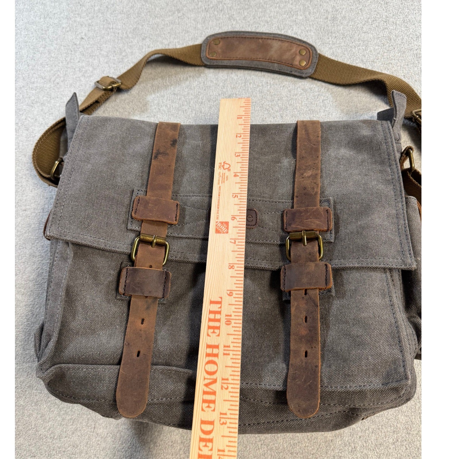 Kattee Canvas Leather Messenger Bag Laptop Briefcase Satchel Brown Gray Work