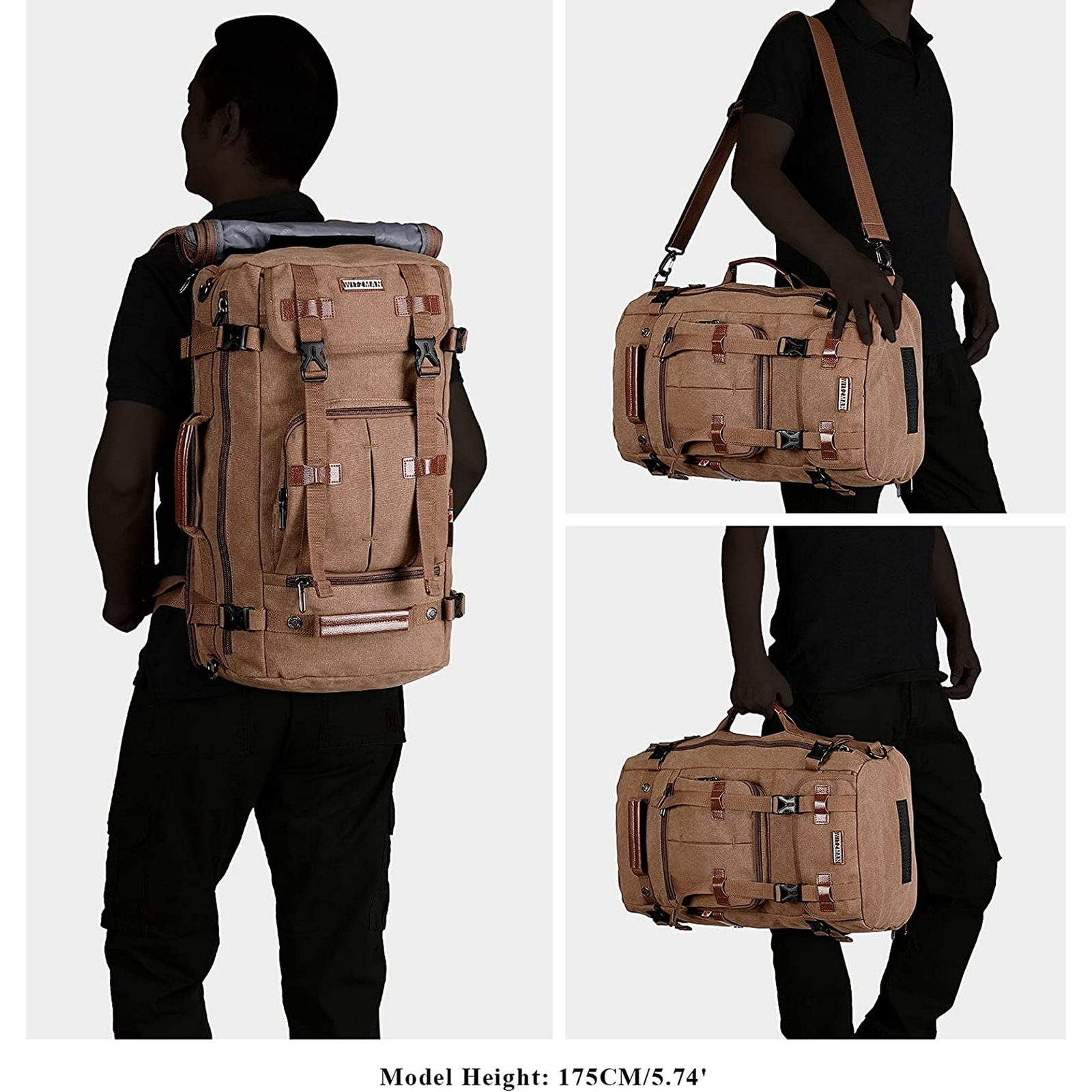 WITZMAN Travel Backpack Large Canvas Luggage Carry on Duffel Bag Brown