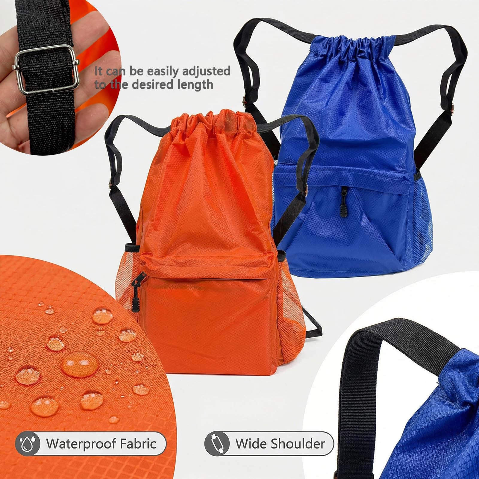 Drawstring Backpack 2 Pack, Water-Resistant Gym Bag with Water Bottle Pocket …