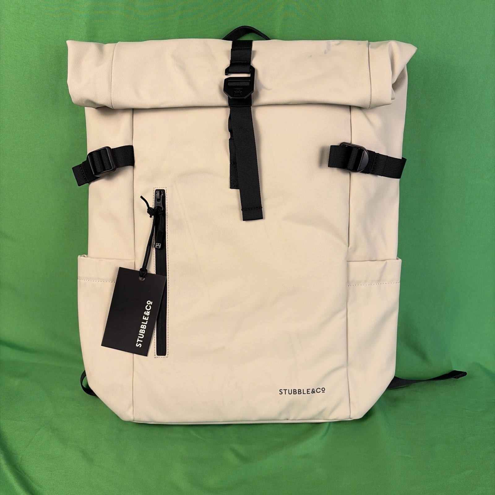 Stubble & Co Roll Top Backpack Sand Laptop Bag Pockets 20L NWT Stained See pic