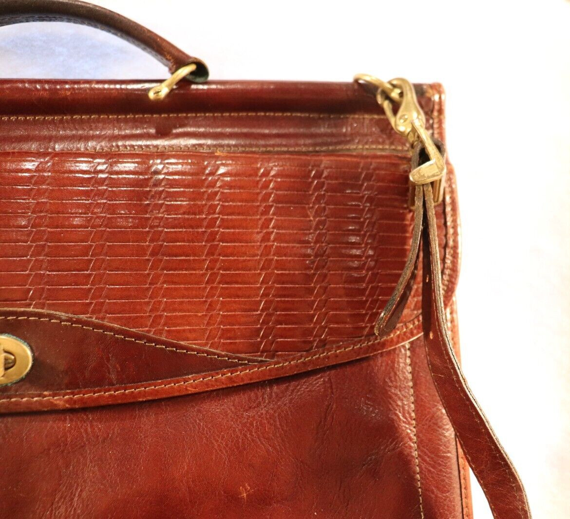 VTG JACK GEORGES WOVEN LEATHER TUSCANY COLLECTION DOUBLE GESSET FLAP BRIEFCASE
