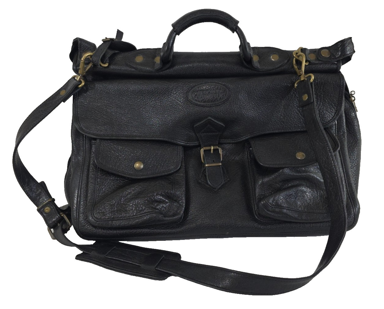 Vintage Overland Outfitters Leather Briefcase Messenger Bag Black