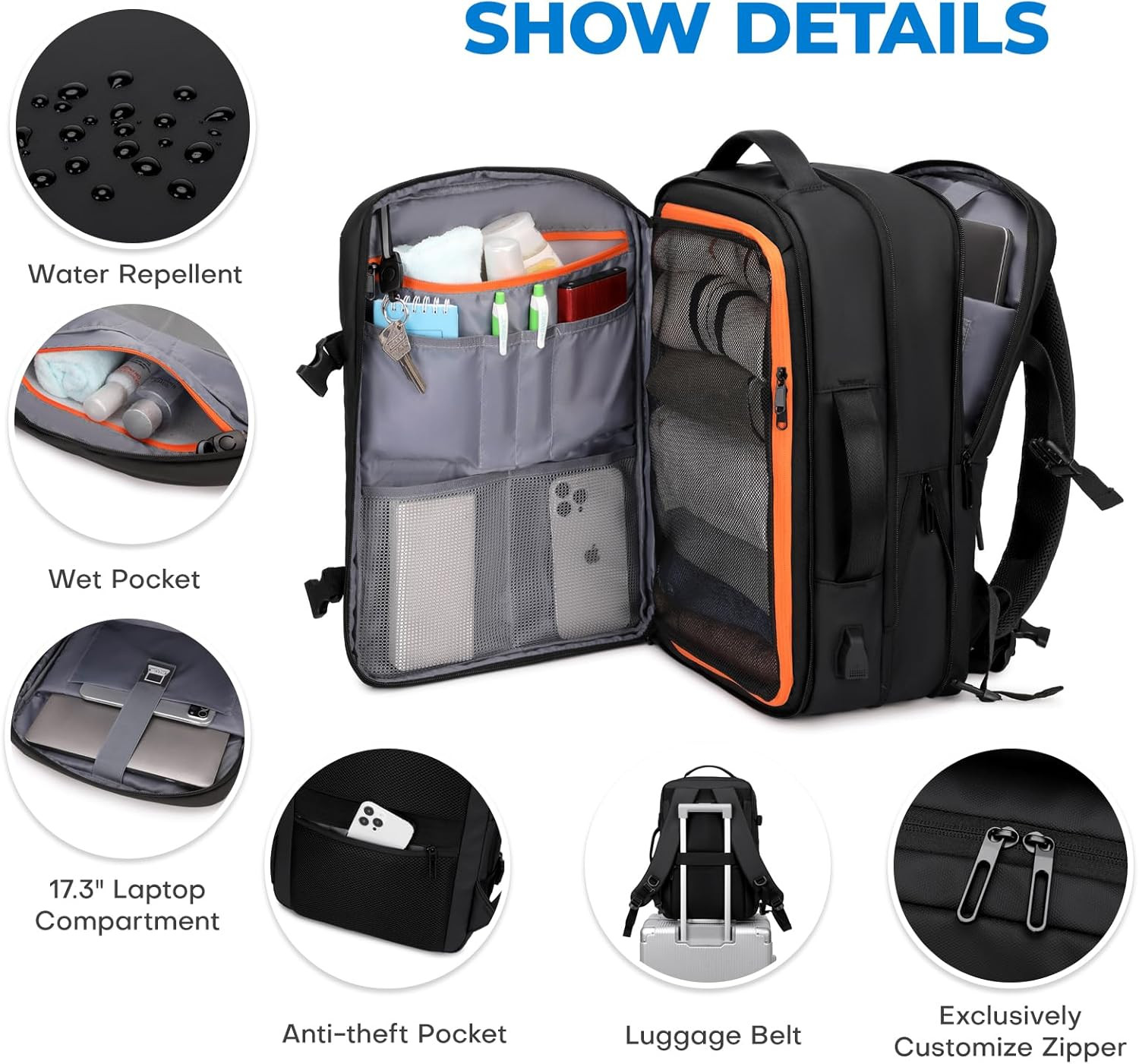 Carry On Travel Backpack Flight Approved for Men Women, Black | Expandable, Busi