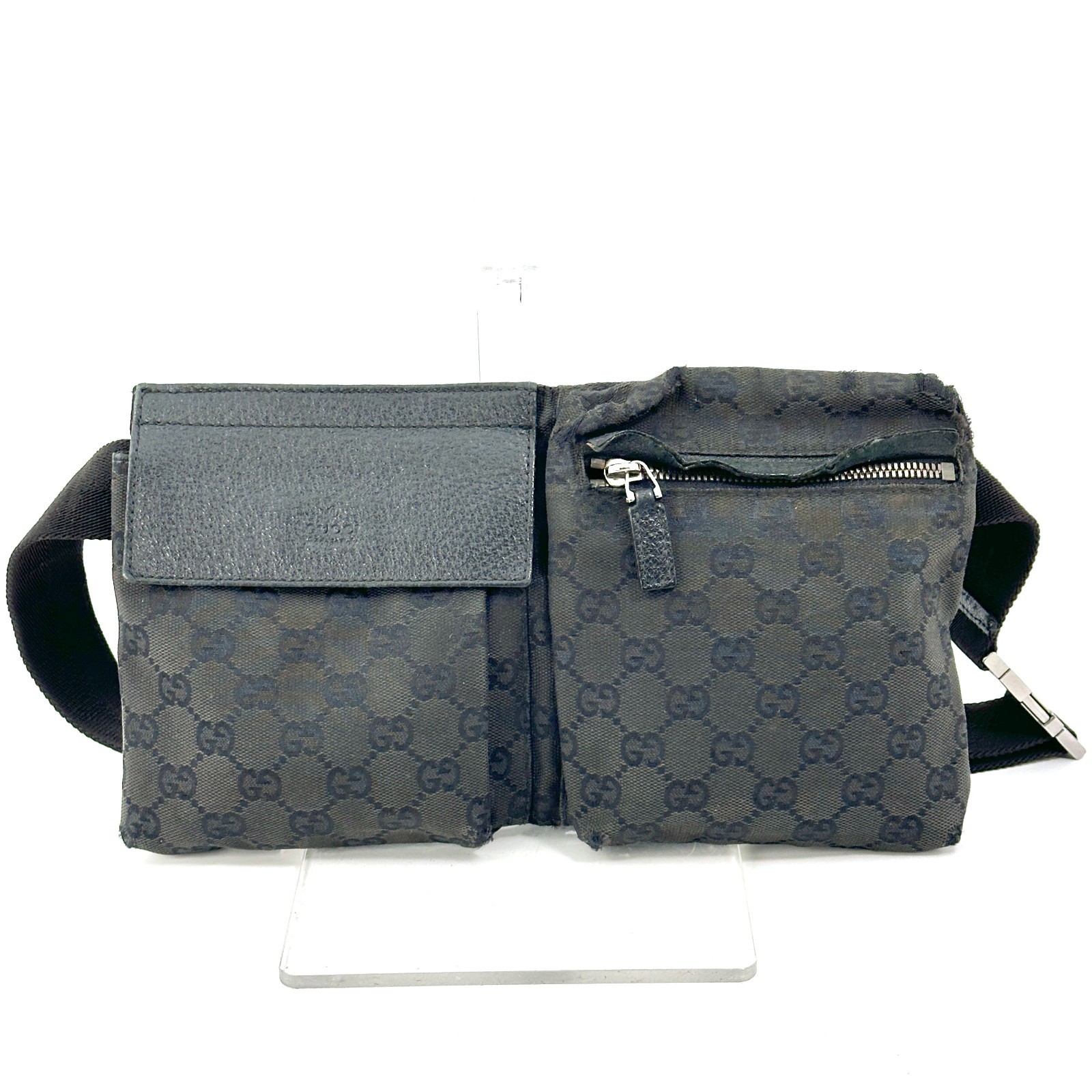 GUCCI Waist Bag GG canvas Black Authentic