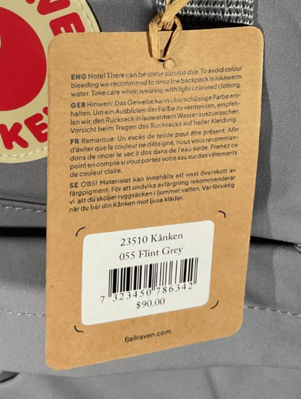 Fjallraven Kanken 23510 Flint Grey Backpack NWT