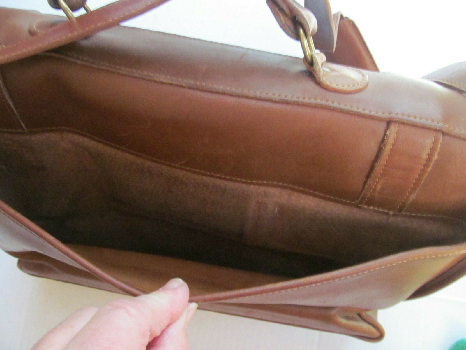 Green Fields ShafMaster Leather Co brown messenger attaché bag briefcase
