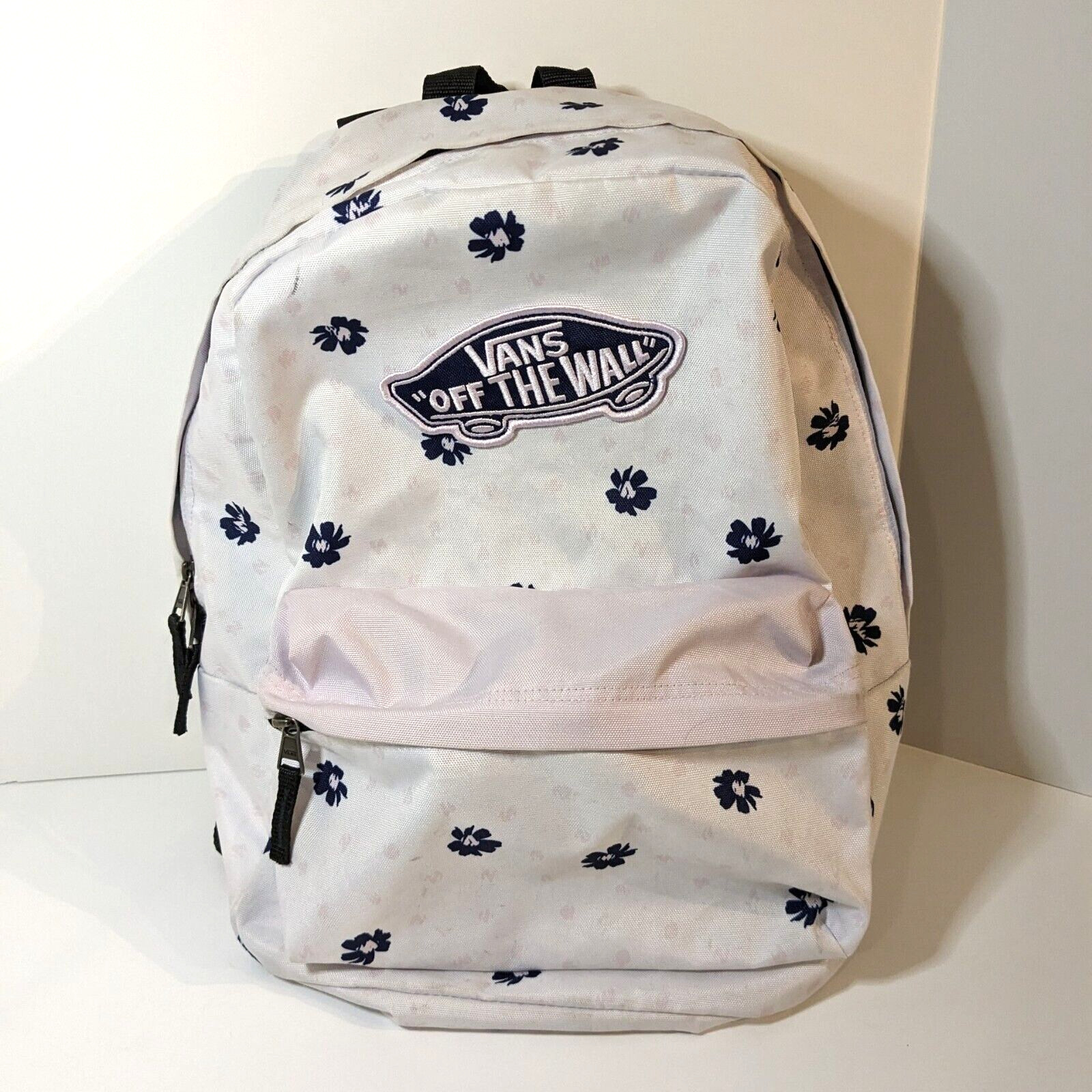 Vans Backpack Off The Wall White Floral, Big Patch Skateboard Logo, Padded Strap