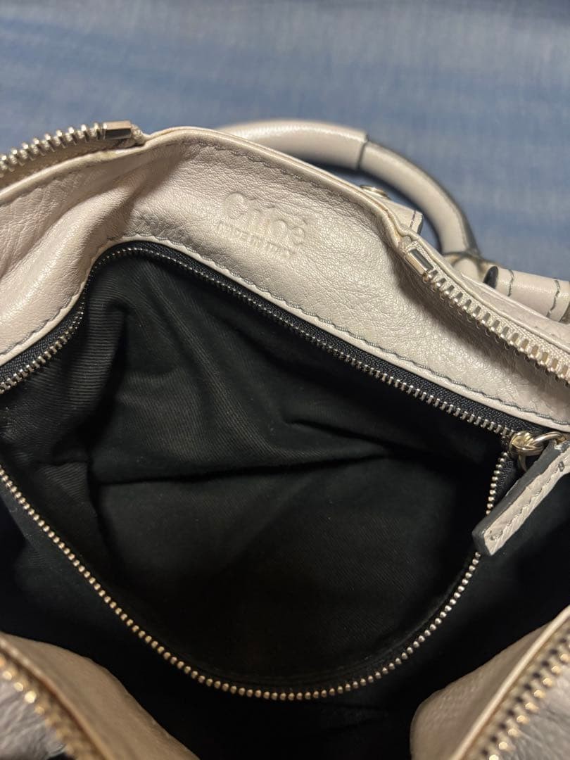 Chloe Paddington Handbag Key Cadena Gray Beige With Guarantee