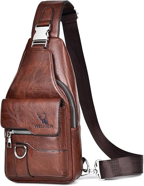 Sling Bag for Men Crossbody Chest Bag,PU leather Over the Shoulder Purse Casu…