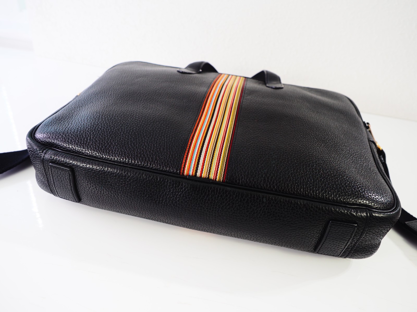 Paul Smith Bag Signature Stripe City Webbing Black Leather Folio Crossbody