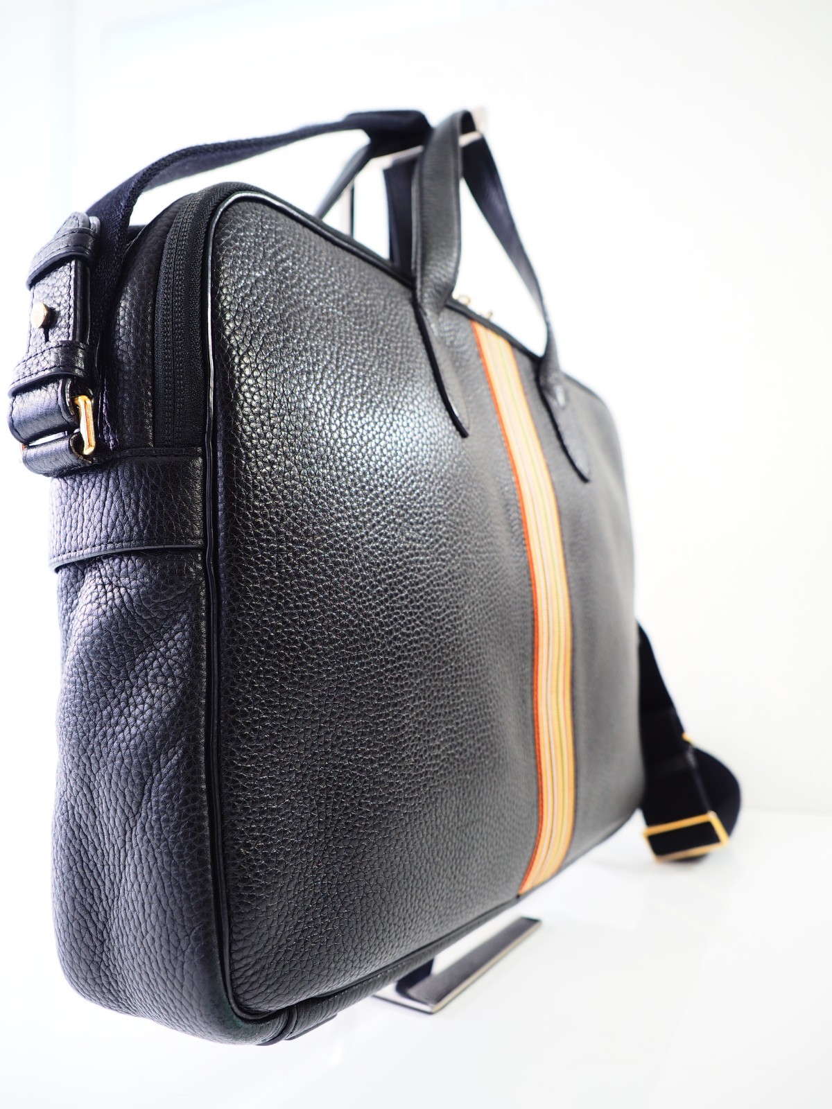Paul Smith Bag Signature Stripe City Webbing Black Leather Folio Crossbody