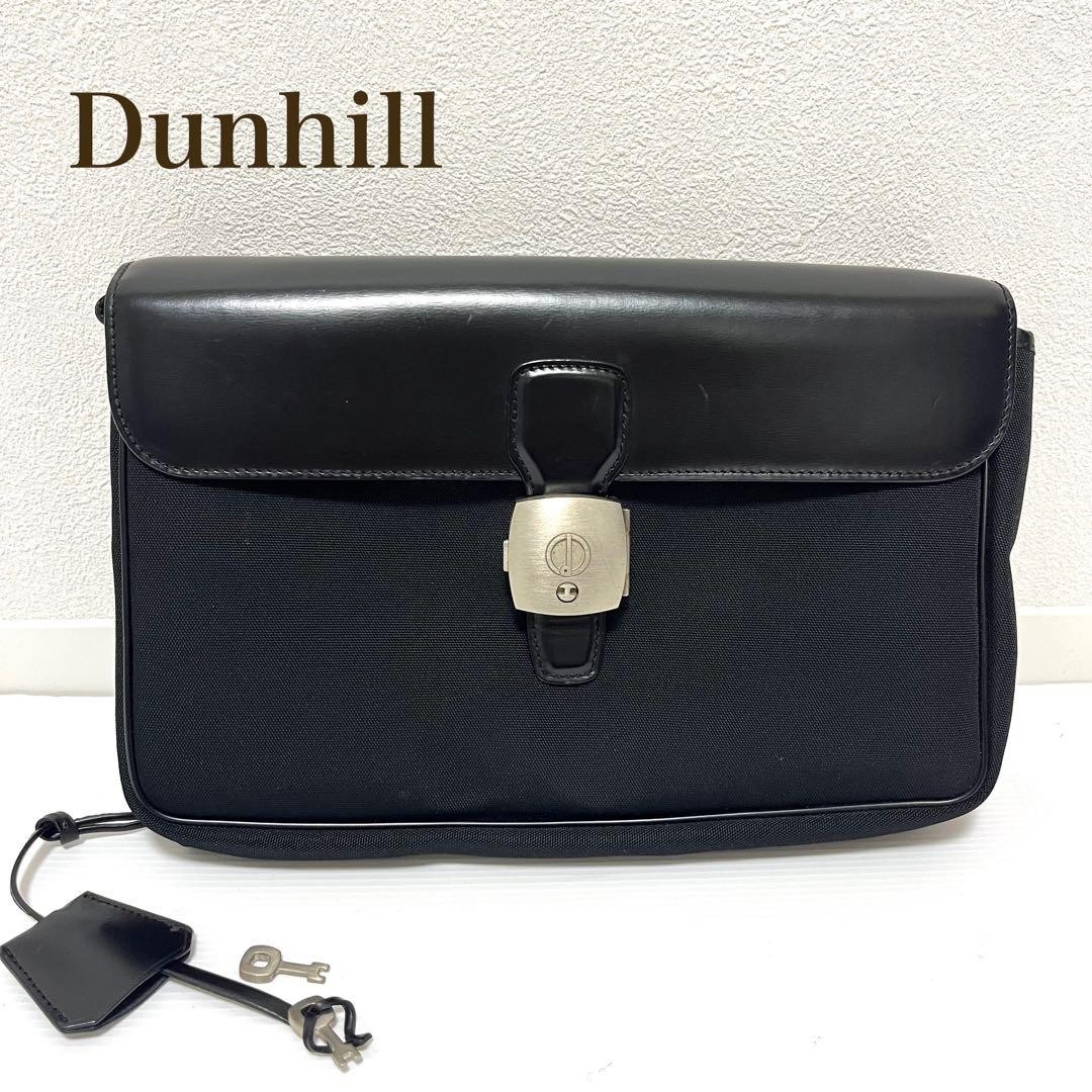 Dunhill Clutch Bag Second Bag Black Nylon x Leather Flap Lock & Key Men’s Used