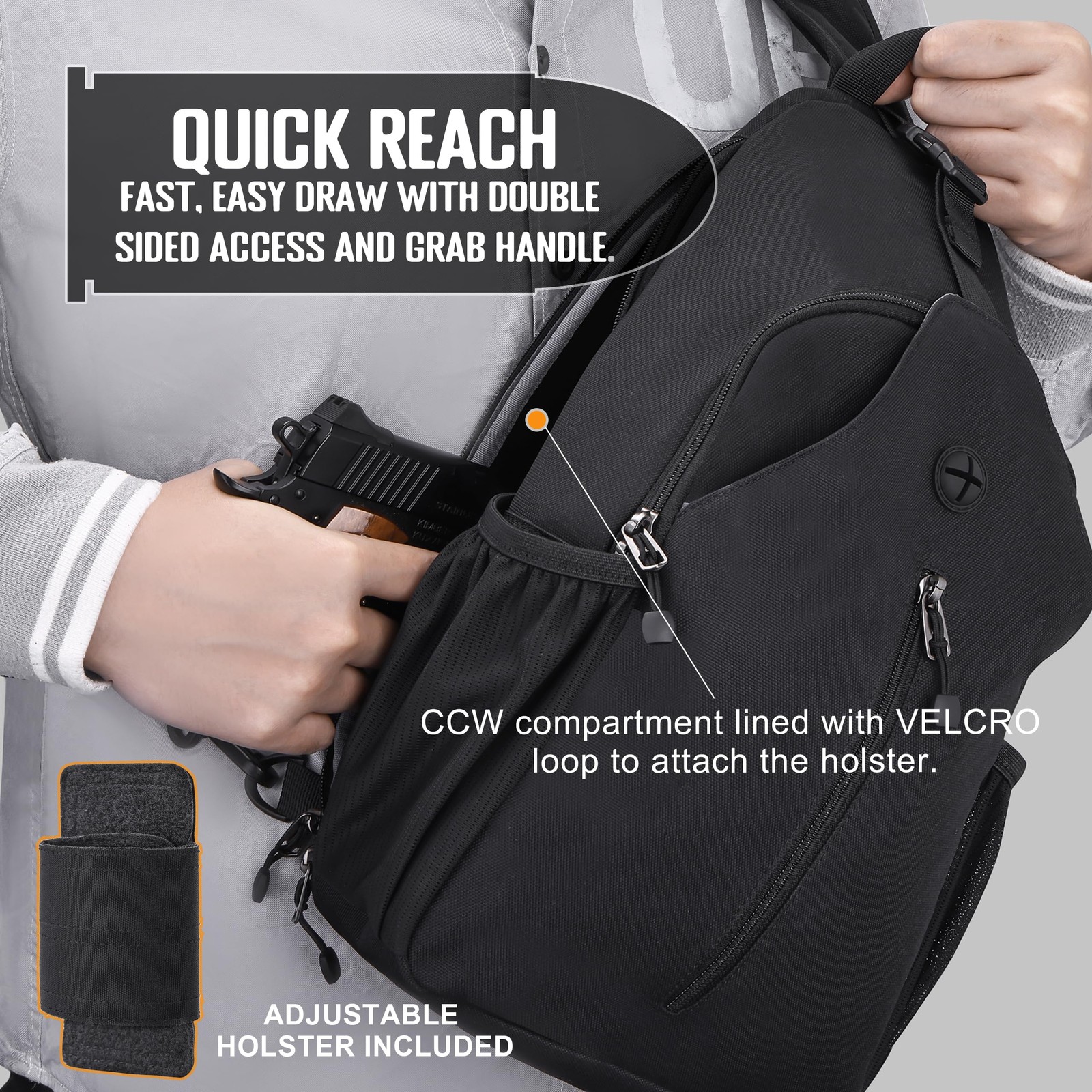 DEYACE Concealed Carry Bag for Men, YKK Zippers Large Crossbody Sling Backpac…