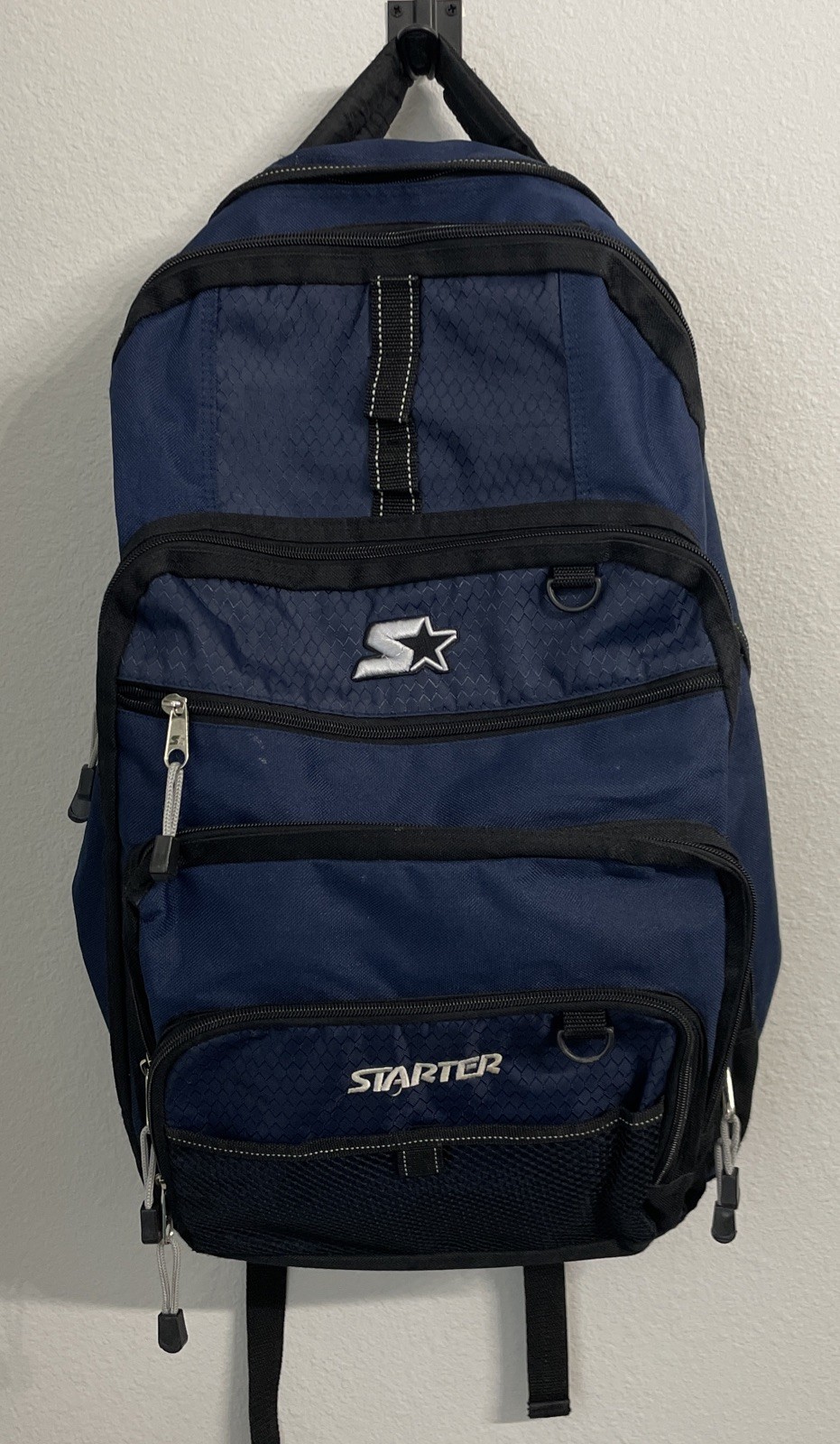 Vtg Starter Brand Backpack 5-Pocket Urban Traveler LARGE BLACK BLUE