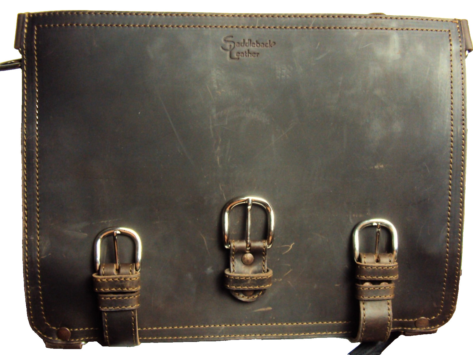 SADDLEBACK LEATHER CLASSIC LARGE BRIEFCASE BAG DARK BROWN COFFEE ORIGINAL LOGO