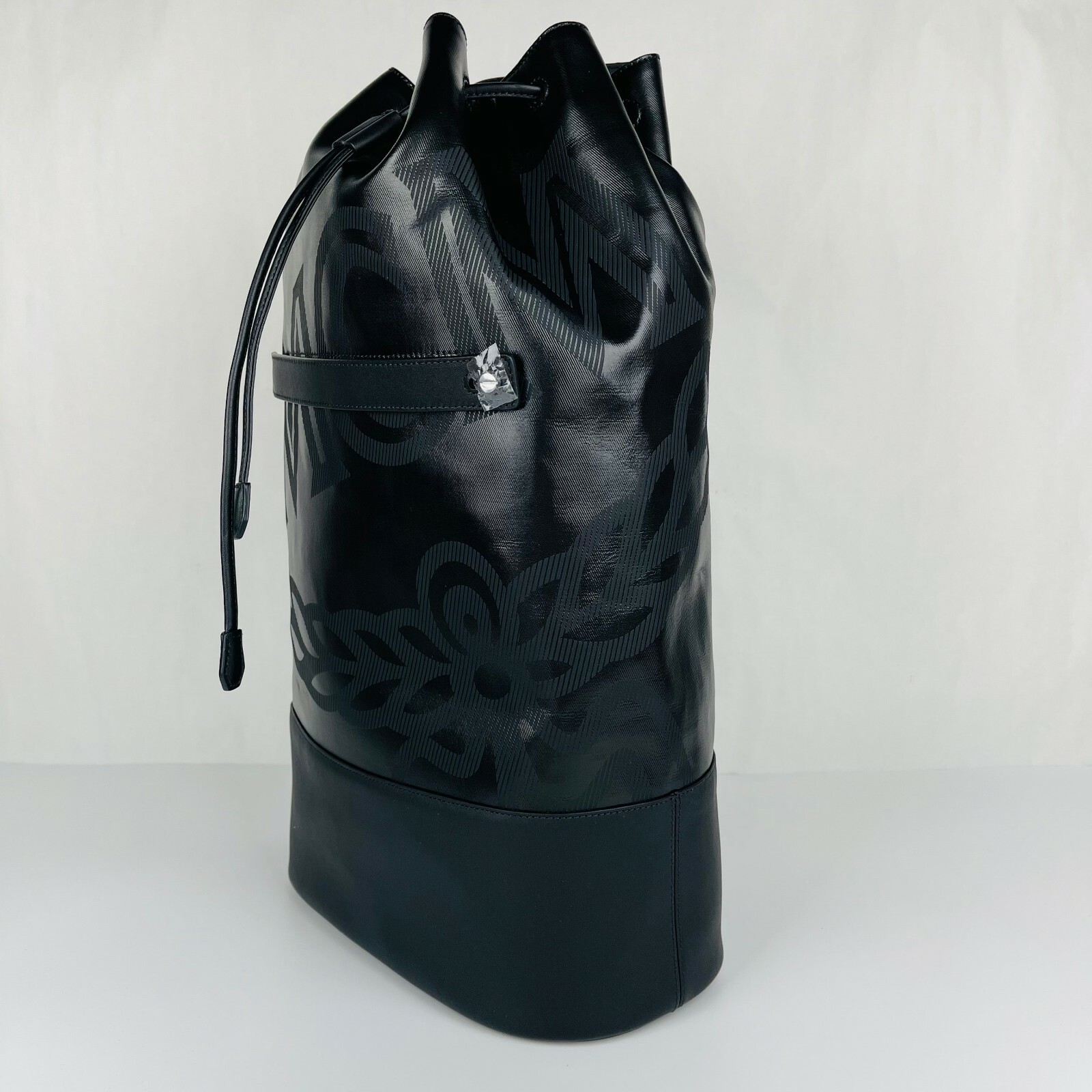 with tags $1120 MCM Tivitat Black Coated Canvas Large Drawstring Backp G1N