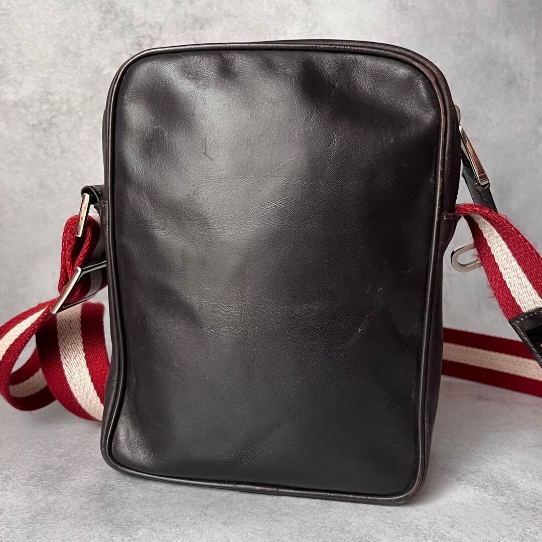 Bally Brown Leather Trainspotting Shoulder Bag Men Zip Vintage Crossbody 16cm