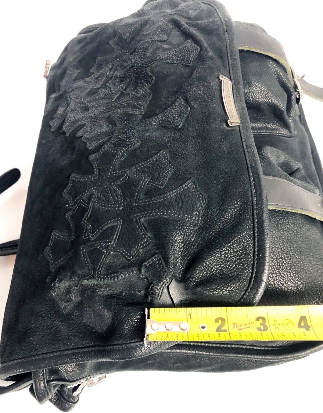 Vintage 90’s Chrome Hearts Cross Patches Gunslinger Black Leather Messenger Bag