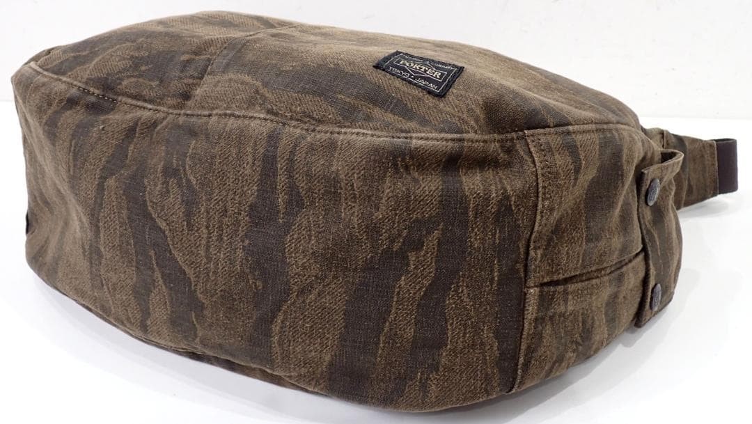 Authentic PORTER Yoshida Kaban Camouflage Canvas Shoulder Bag Brown 34cm