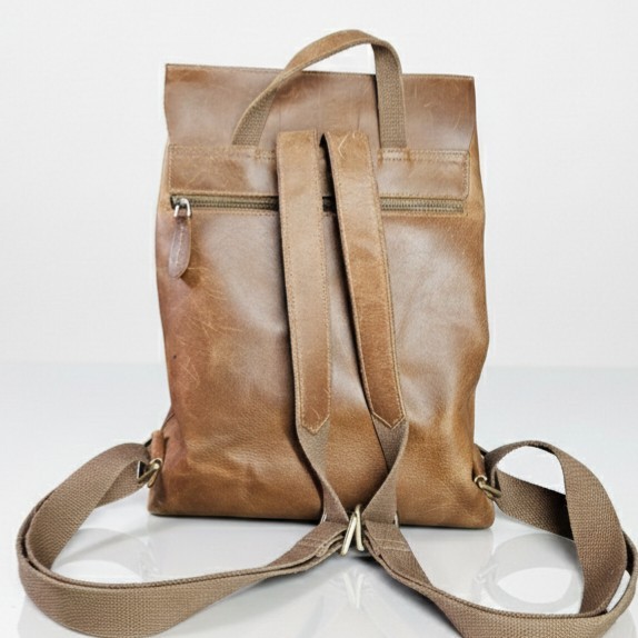 S-Zone 11x13x5.5″ Backpack Unisex Leather Brown Adjustable Straps Pockets Lined