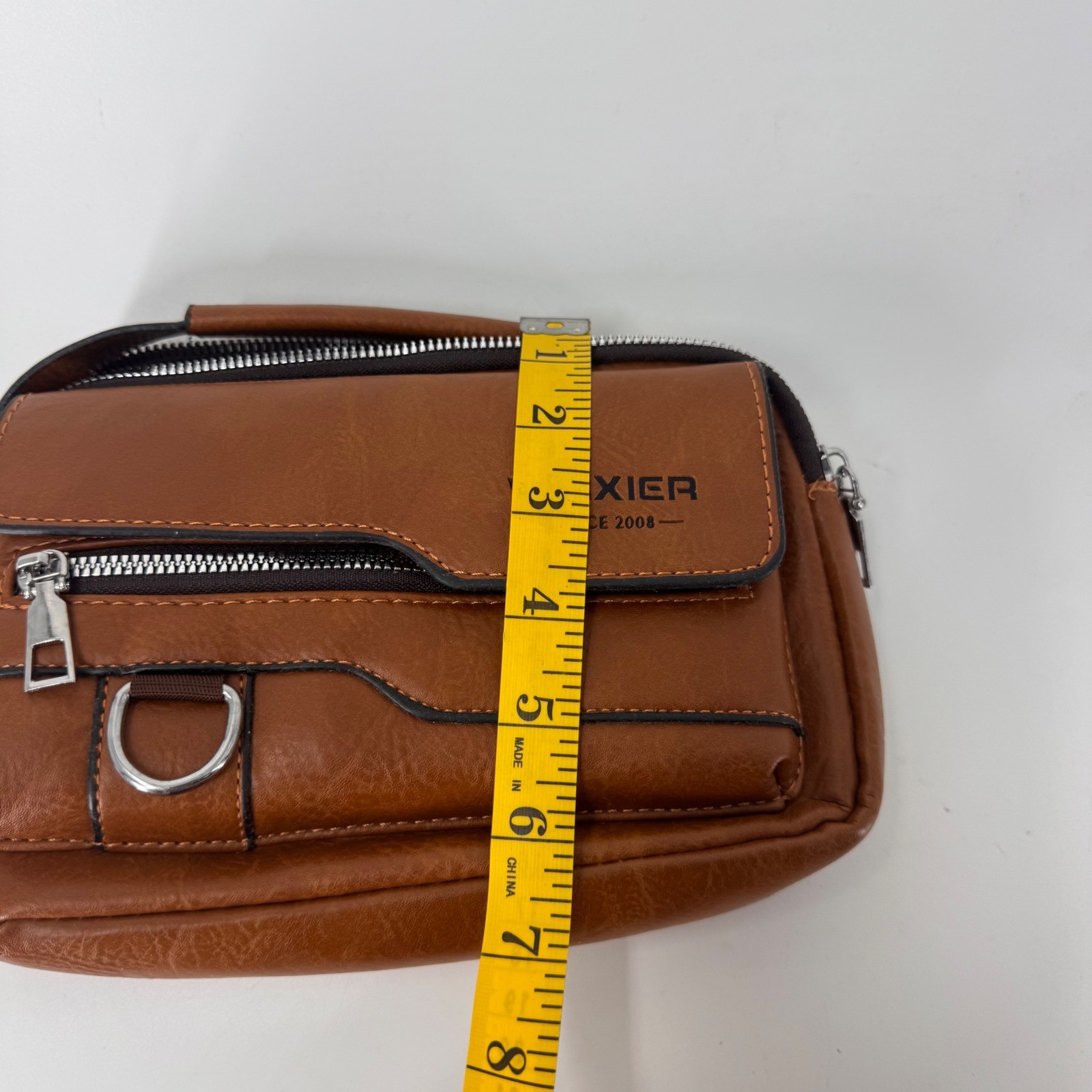 WEIXIER Brown Faux Leather Multi-Pocket Crossbody Messenger Bag with Top Handle