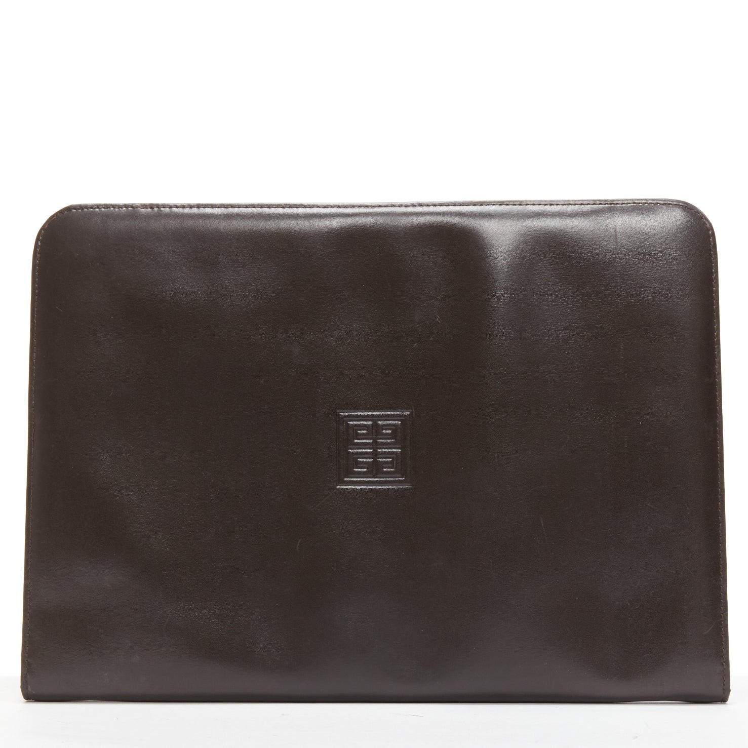 GIVENCHY Vintage brown smooth leather zip around oversized portfolio clutch
