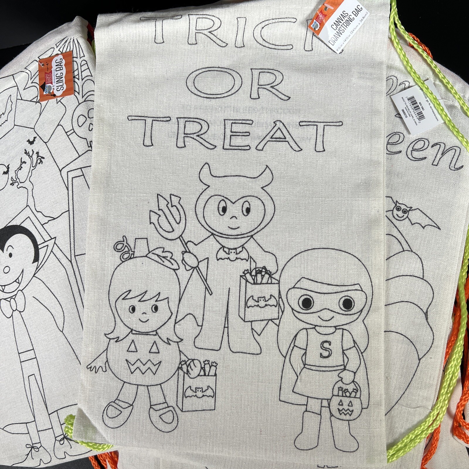 Lot 25 Halloween Drawstring Canvas Bag Halloween Trick Treat Party Craft Color