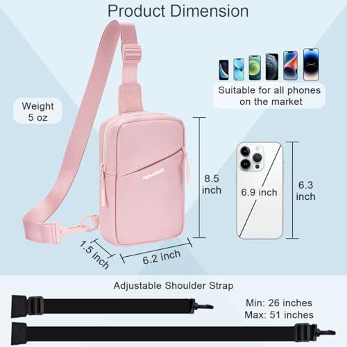 Small Sling Bag for Men Women, Mini Cross body Bag, Casual Chest Bag Water Pink