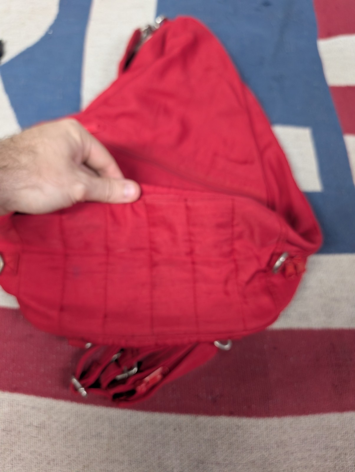 Norm Thompson Convertible Sling Purse Backpack Bag Red Adjustable Travel