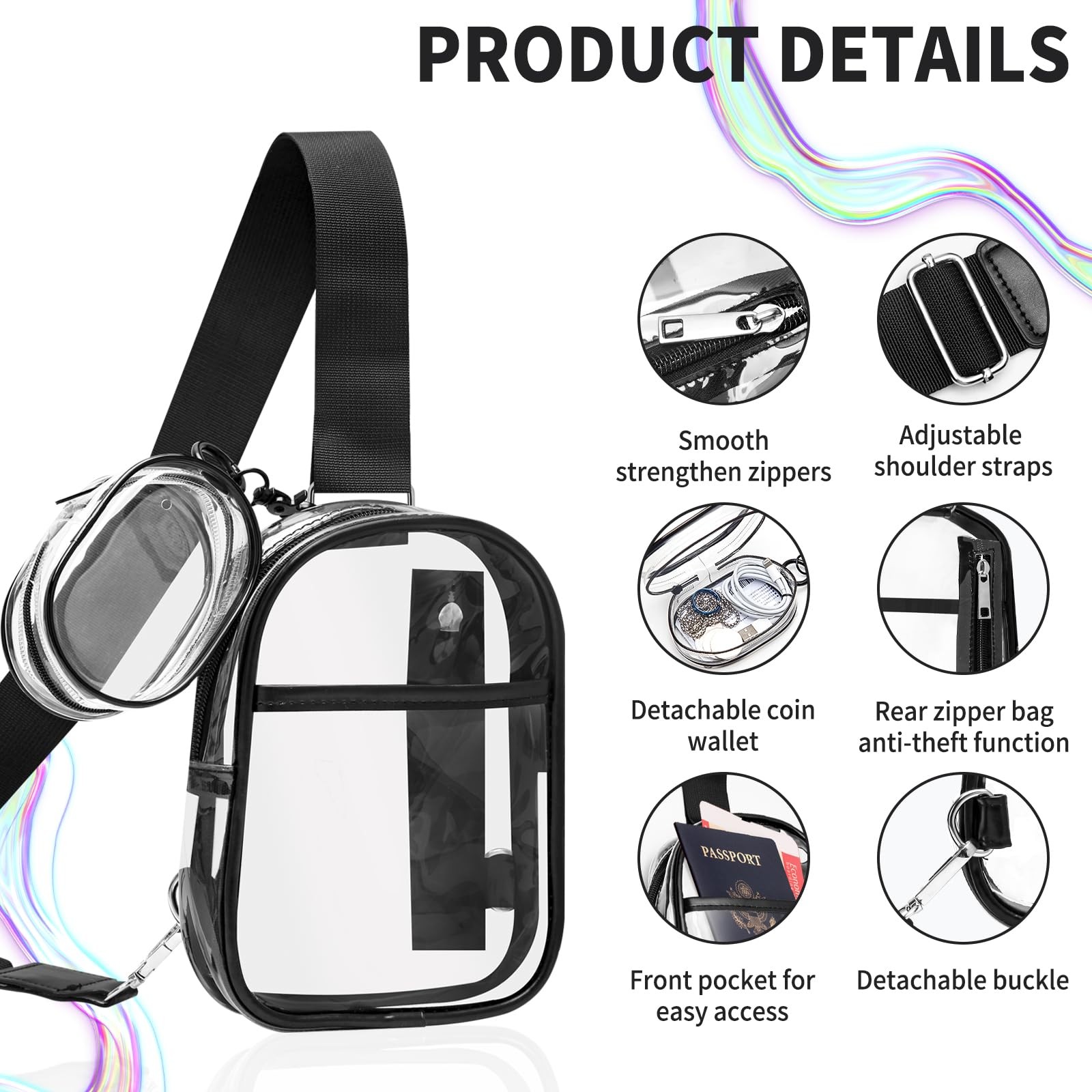 Waterproof Clear Bag for Stadium Events, Women’s Crossbody Clear Sling Bag wi…