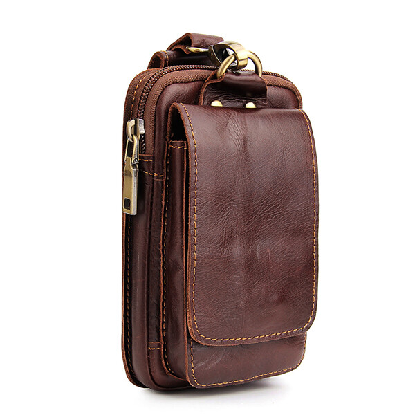 Mens Belt Pouch Wallet Genuine Leather Cell Phone Holster Fanny Waist Bag Pack