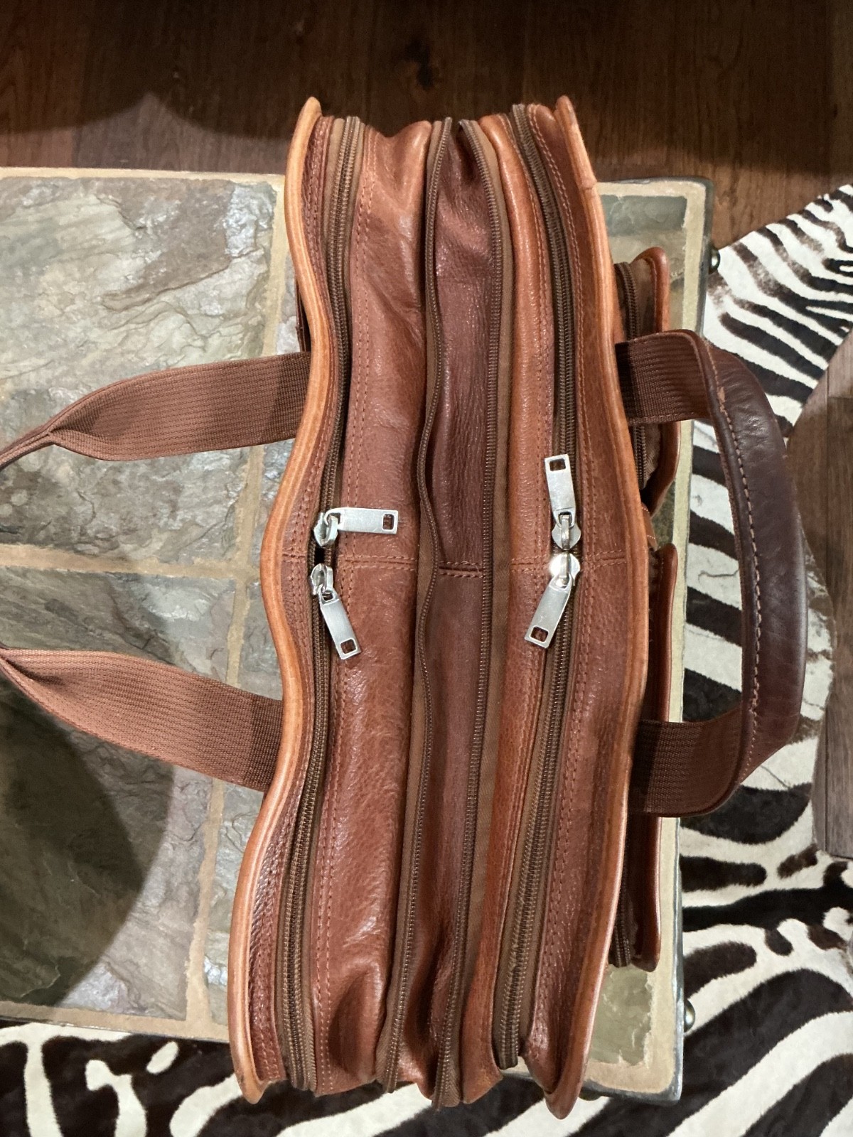 WILSON LEATHER Brown Genuine Leather Briefcase Travel Bag Laptop Expanding VG ❤️